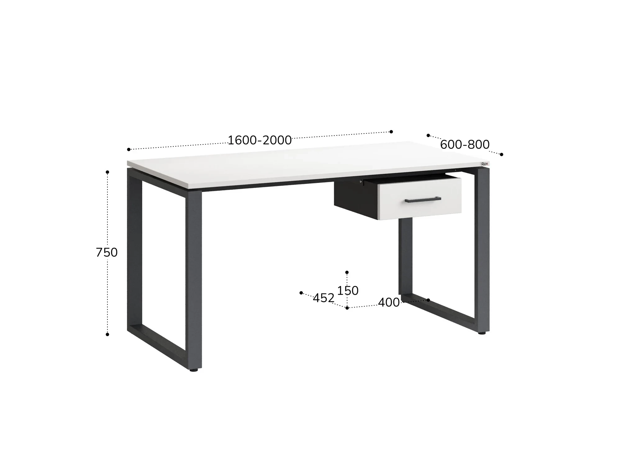 Стол прямой с подвесной тумбой, О-опора 2000x700x750 RM036-20x7 Белый/Серый