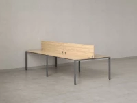 Бенч-система, 4 рабочих места, на П-образных опорах, 2 ЛДСП экранов 3200x1400x750 RM166-4-16x14 Вяз Швейцарский светлый/Серый