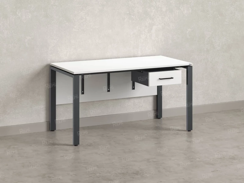 Стол прямой, подвесная тумба, ЛДСП экран, П-опора 1600x600x750 RM030-16x6 Белый/Серый