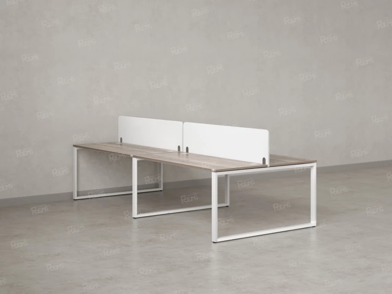 Бенч-система, 4 рабочих места, на О-образных опорах, 2 тканевых экранов 2800x1600x750 RM170-3-14x16 Дуб Маувелла/Белый