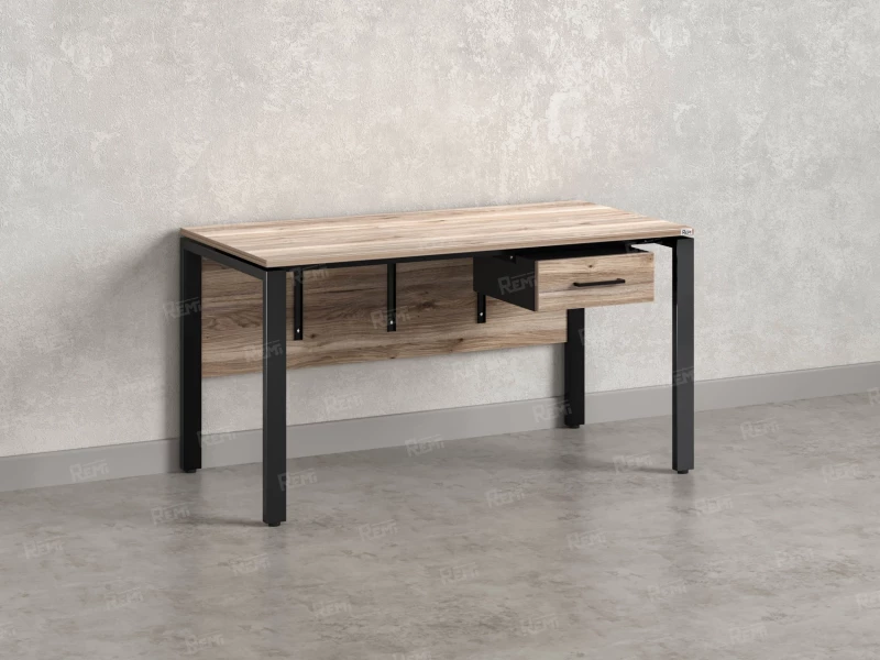 Стол прямой, подвесная тумба, ЛДСП экран, П-опора 2000x600x750 RM030-20x6 Дуб Маувелла/Черный