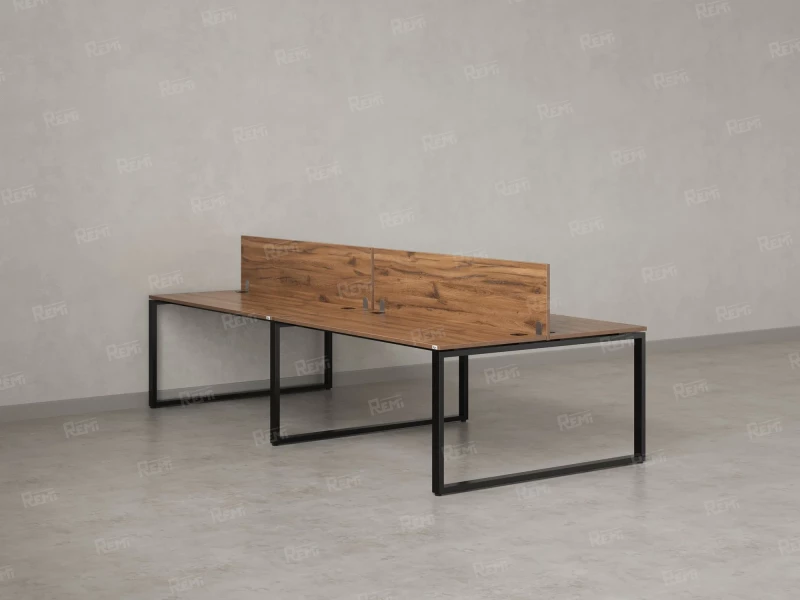 Бенч-система, 4 рабочих места, на О-образных опорах, 2 ЛДСП экранов 2800x1200x750 RM170-4-14x12 Дуб Юстус/Черный