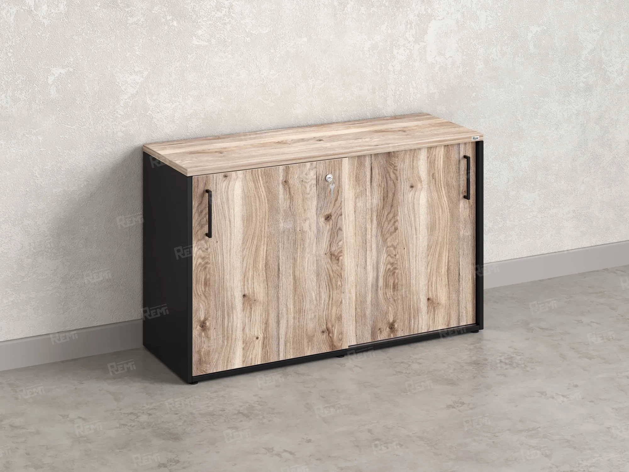 Низкий шкаф-купе на регулируемых опорах 1200x420x750 RM125-120x42 Дуб Маувелла/Черный