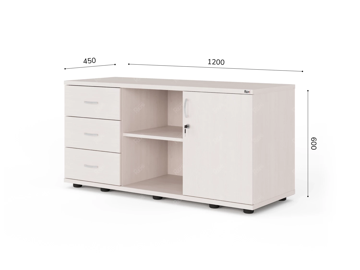 Тумба RLG023 4 ящика 120x45x60 Дуб Молочный, Серия ЛАЙТ | LIGHT