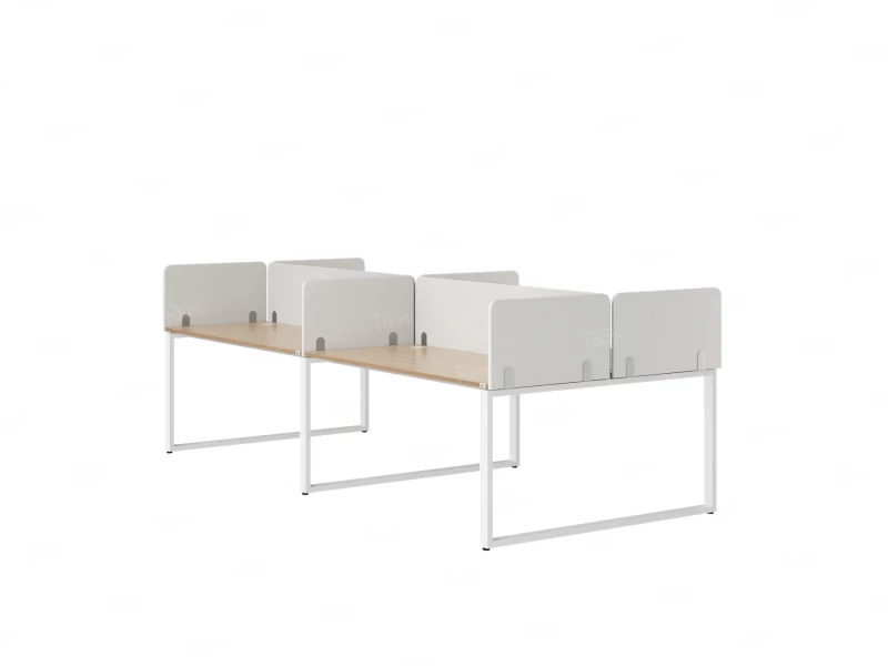 Бенч-система, 4 рабочих места, на О-образных опорах, 8 тканевых экранов 3200x1400x750 RM170-1-16x14 Вяз Швейцарский светлый/Белый