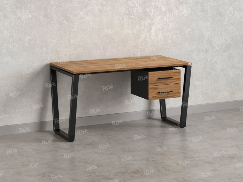 Стол прямой с подвесной тумбой 2 ящика, U-опора 1800x600x750 RM035-18x6 Дуб Юстус/Черный