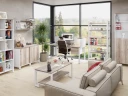 Стол прямой с подвесной тумбой 2 ящика, П-опора 1800x700x750 RM039-18x7 Дуб Маувелла/Белый