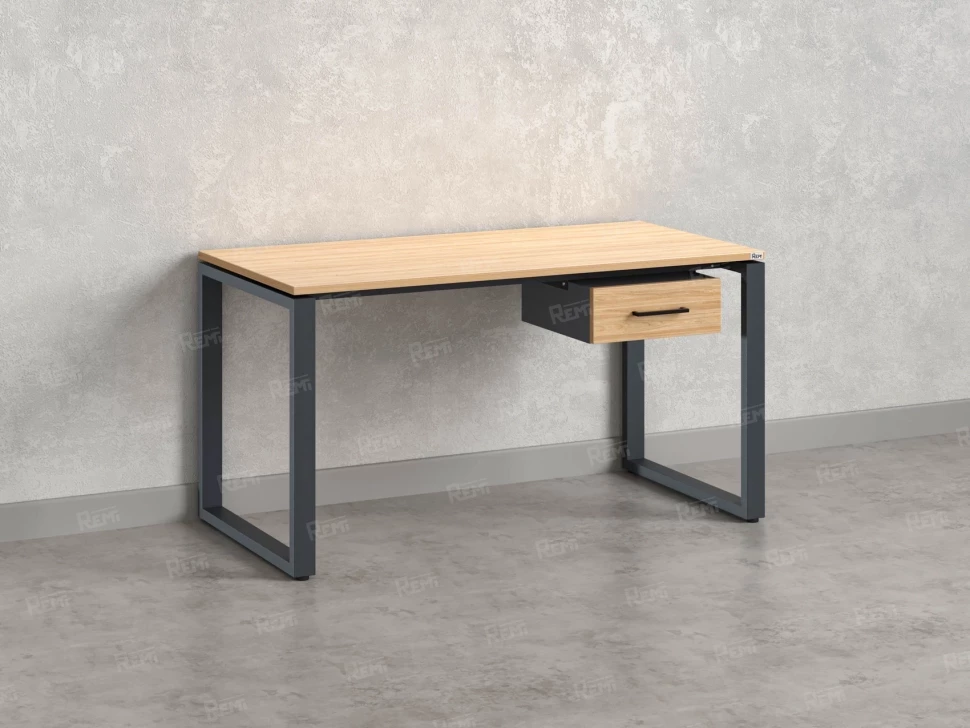 Стол прямой с подвесной тумбой, О-опора 1800x800x750 RM036-18x8 Вяз Швейцарский светлый/Серый