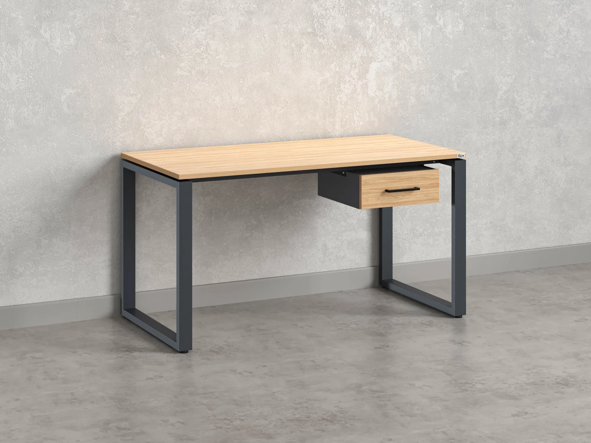 Стол прямой с подвесной тумбой, О-опора 1800x800x750 RM036-18x8 Вяз Швейцарский светлый/Серый