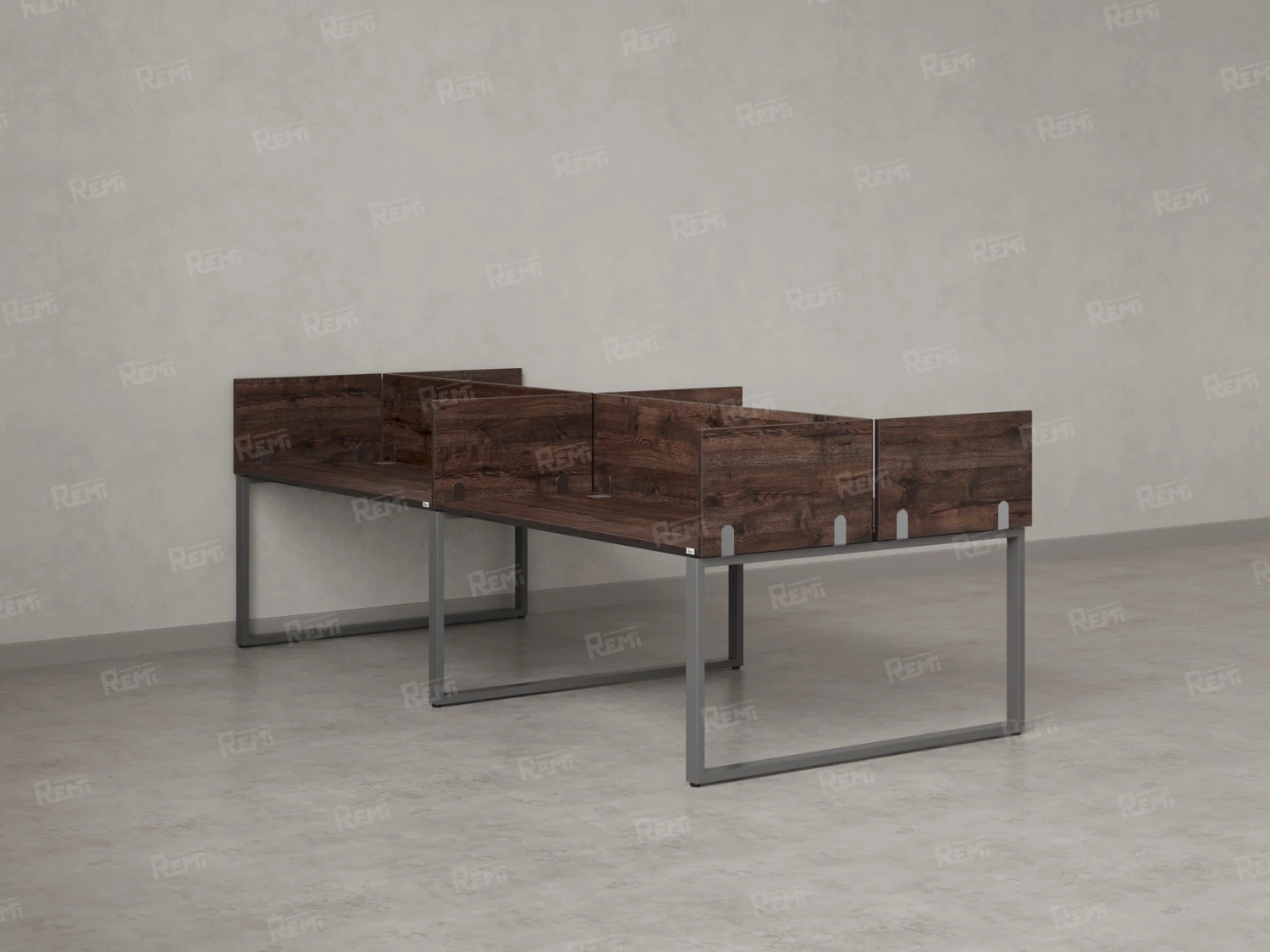 Бенч-система, 4 рабочих места, на О-образных опорах, 8 ЛДСП экранов 2400x1200x750 RM170-1-12x12 Дуб Апрельский шоколад/Серый