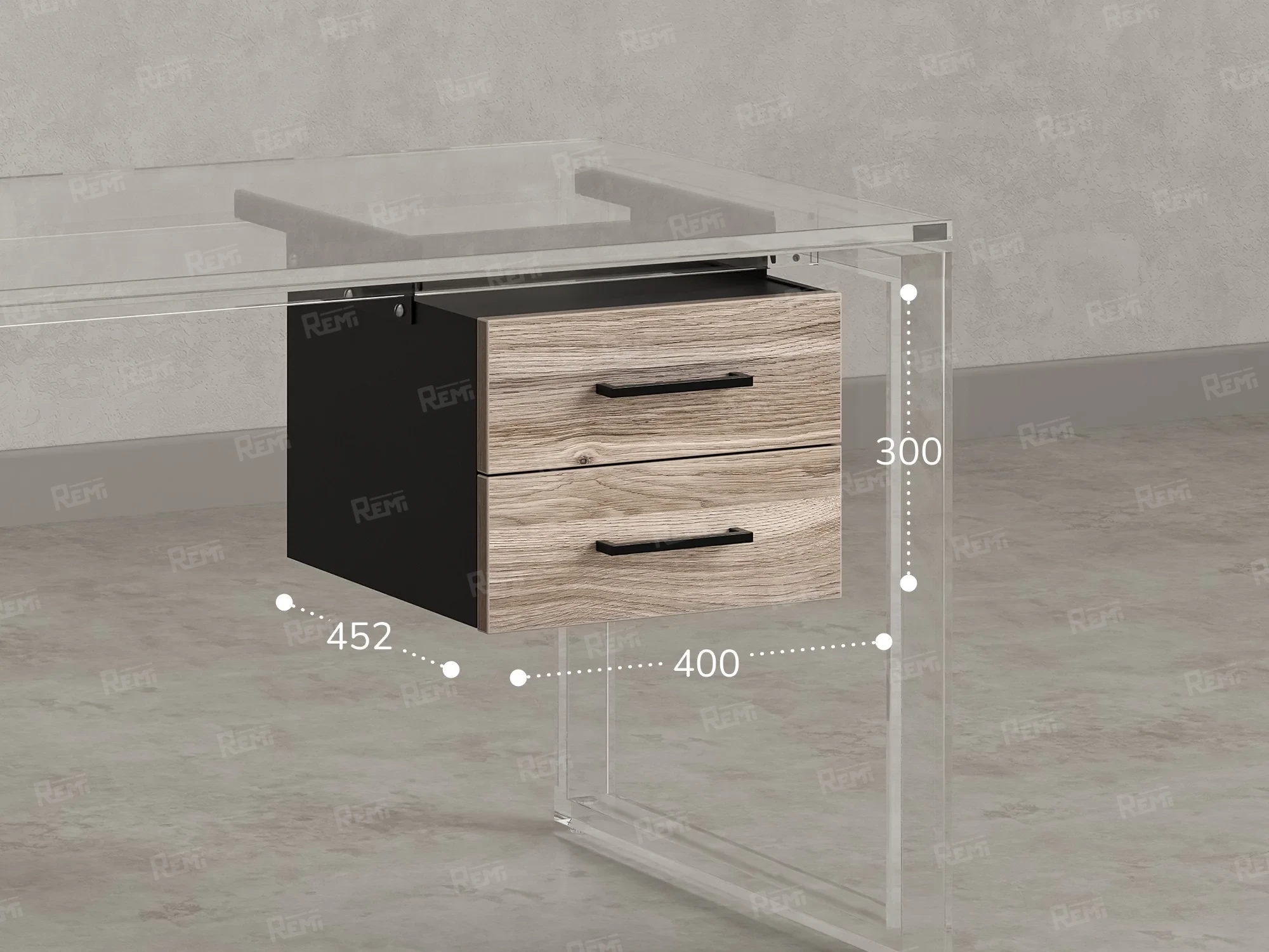 Тумба подвесная, два ящика 400x452x300 RM201-16х8 Дуб Маувелла/Черный