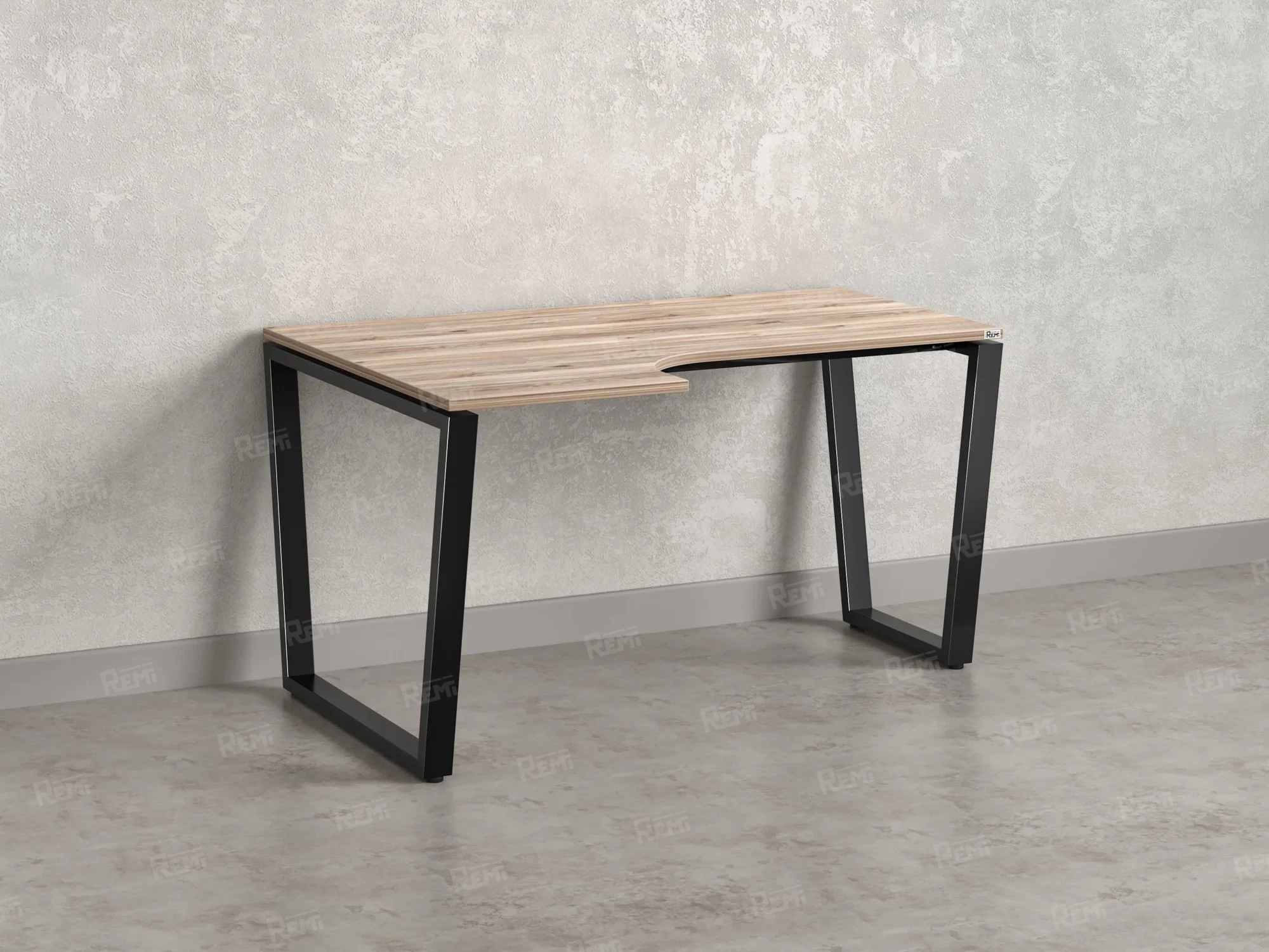 Стол угловой, U-опора, левый 1400x900/1200x750, RM051-14x9-12 Дуб Маувелла/Черный