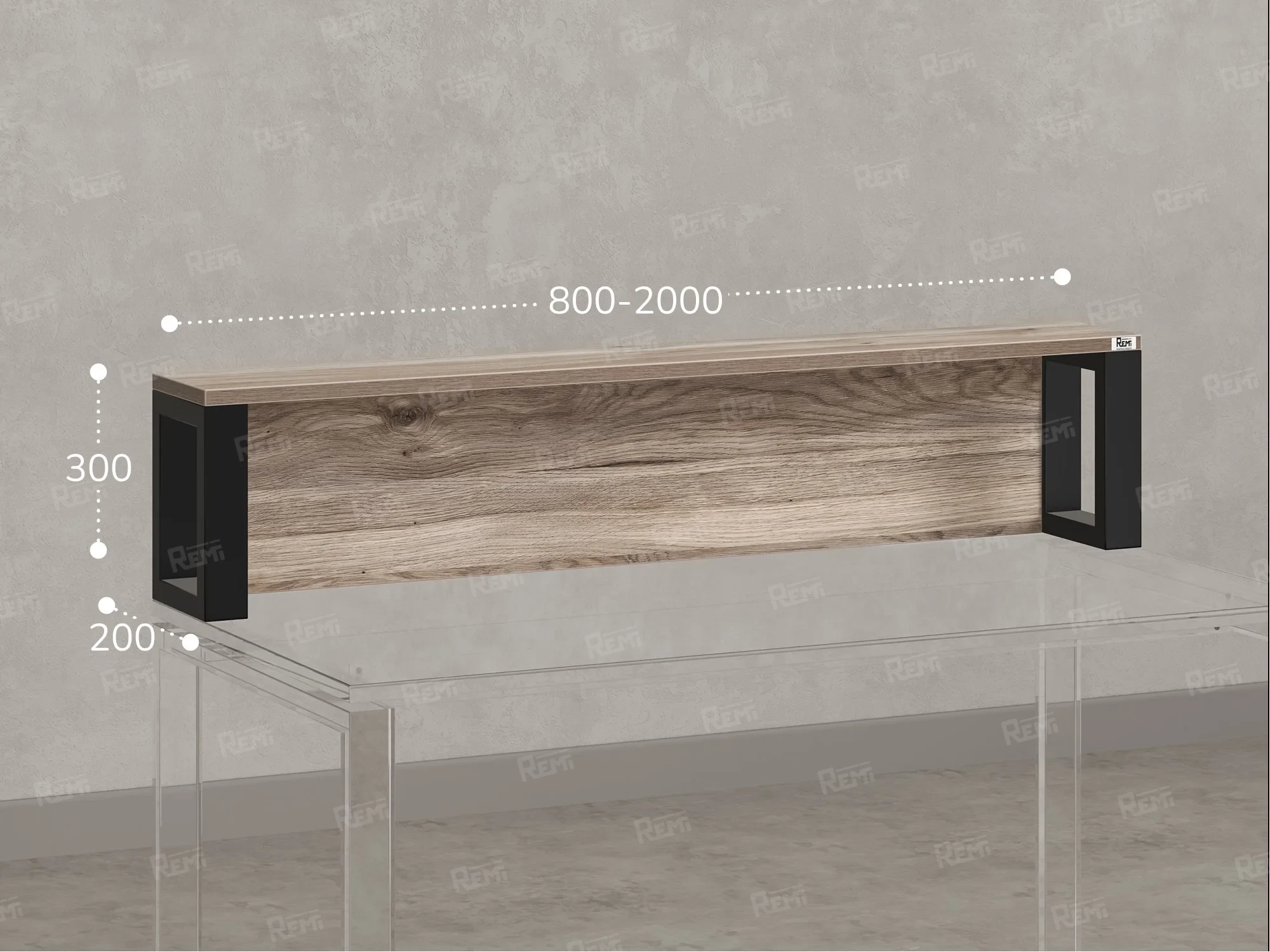 Надстройка для стола 2000x200x300 RM208-200x40 Дуб Маувелла/Черный