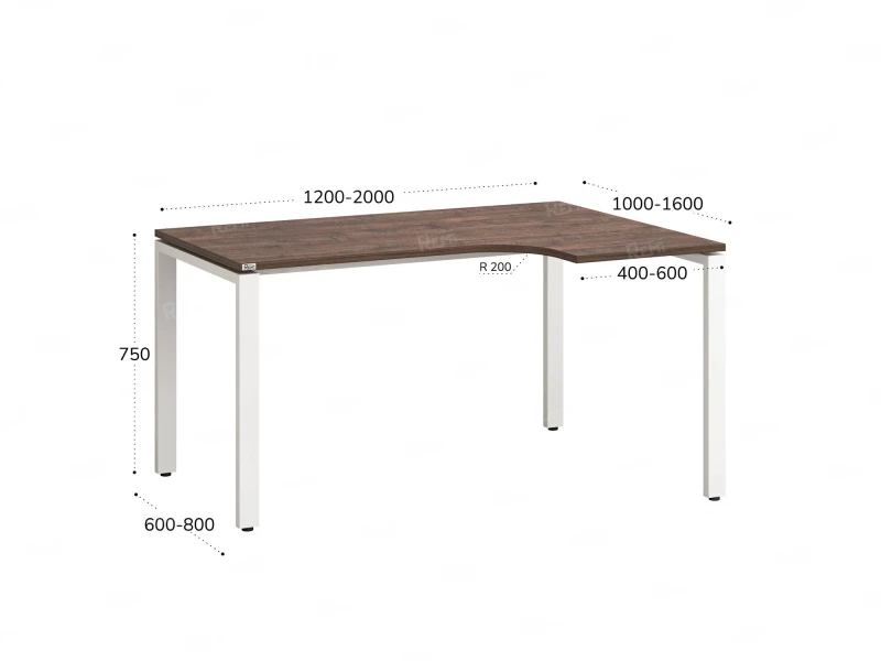 Стол угловой, П-опора, правый 1800x800/1000x750, RM052-18x8-10 Дуб Апрельский шоколад/Белый