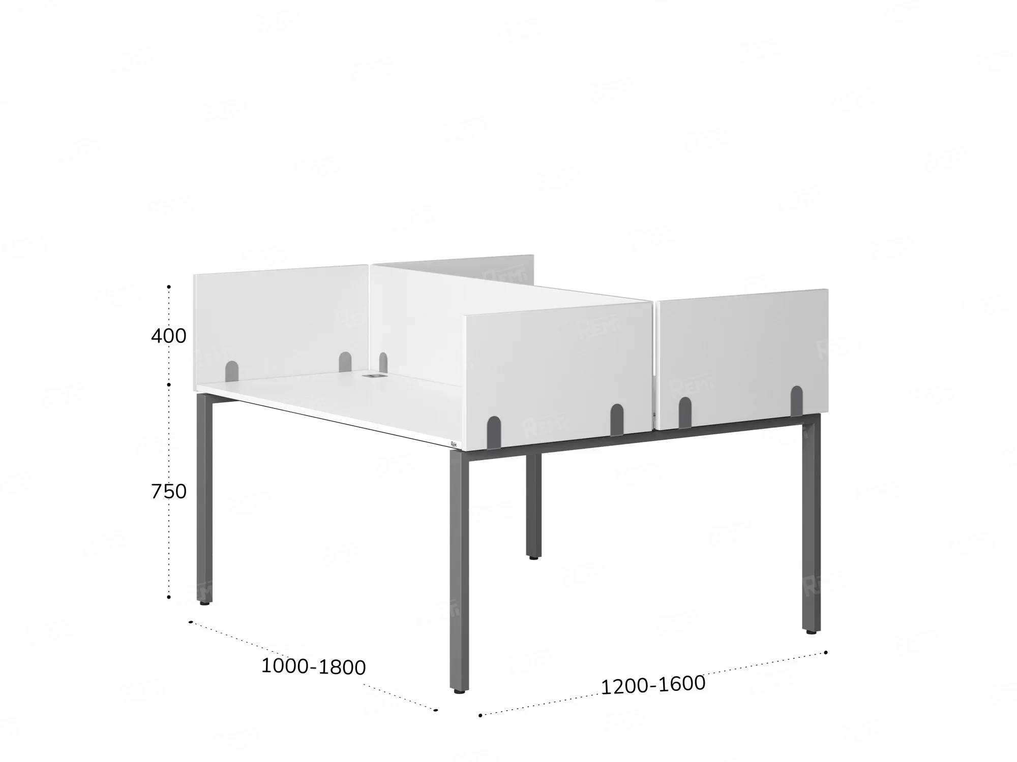 Бенч-система, 2 рабочих места, 5 ЛДСП экранов 1200x1200x750 RM165-4-12x12 Белый/Серый