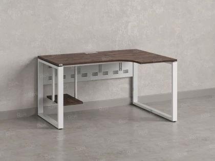 Стол угловой, экран металл, О-опора, правый 1600x800/1000x750, RM057-16x8-10 Дуб Апрельский шоколад/Белый