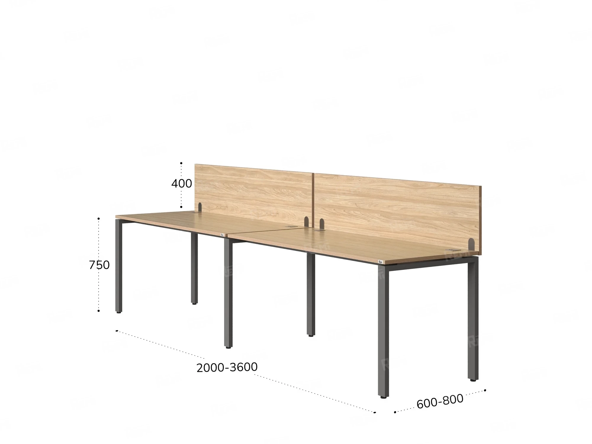 Бенч-система в 1 ряд, 2 рабочих места 2 ЛДСП экранов 3200x700x750 RM167-4-32x7 Вяз Швейцарский светлый/Серый