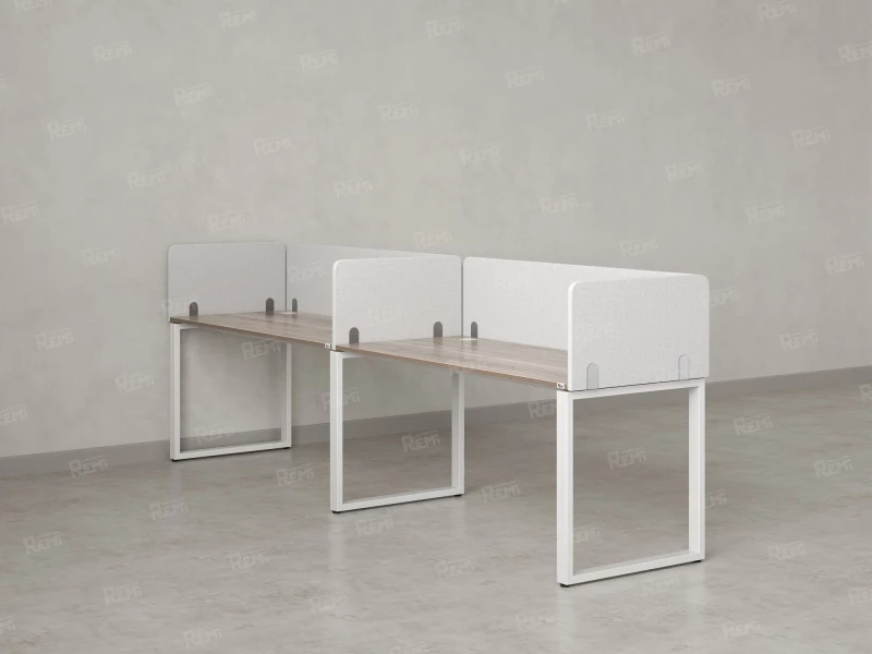 Бенч-система в 1 ряд, 2 рабочих места 5 тканевых экранов 2700x800x750 RM168-1-27x8 Дуб Маувелла/Белый