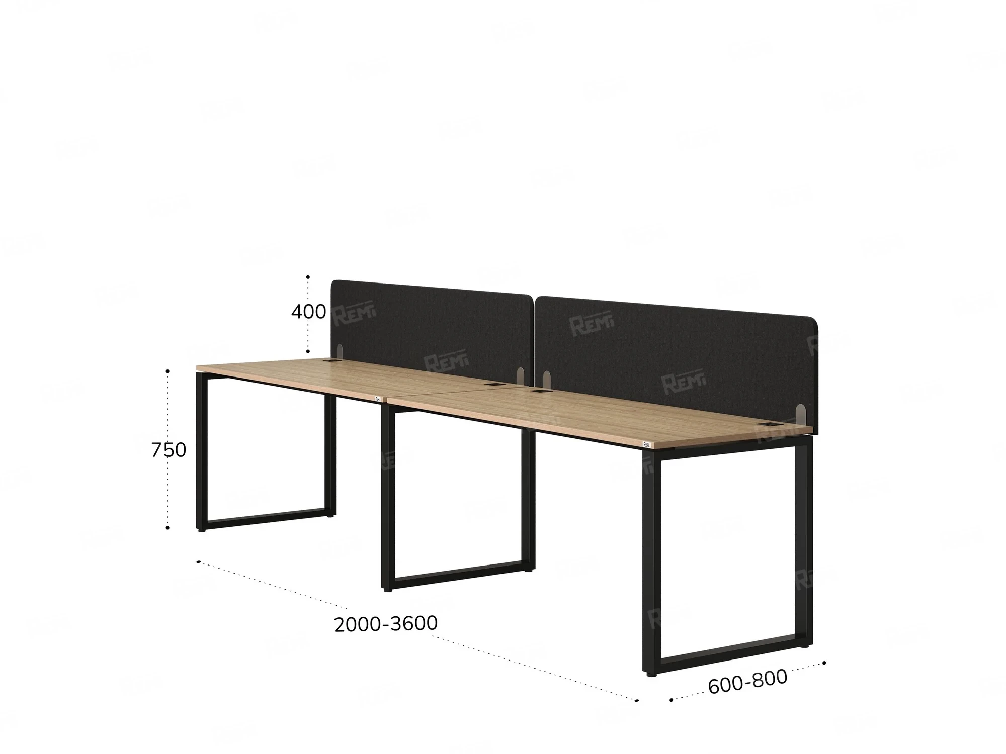 Бенч-система в 1 ряд, 2 рабочих места 2 тканевых экранов 2400x800x750 RM168-3-24x8 Вяз Швейцарский светлый/Черный