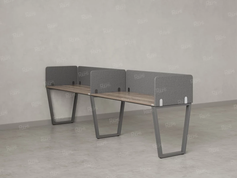 Бенч-система в 1 ряд, 2 рабочих места 5 тканевых экранов 2700x800x750 RM174-1-27x8 Дуб Маувелла/Серый