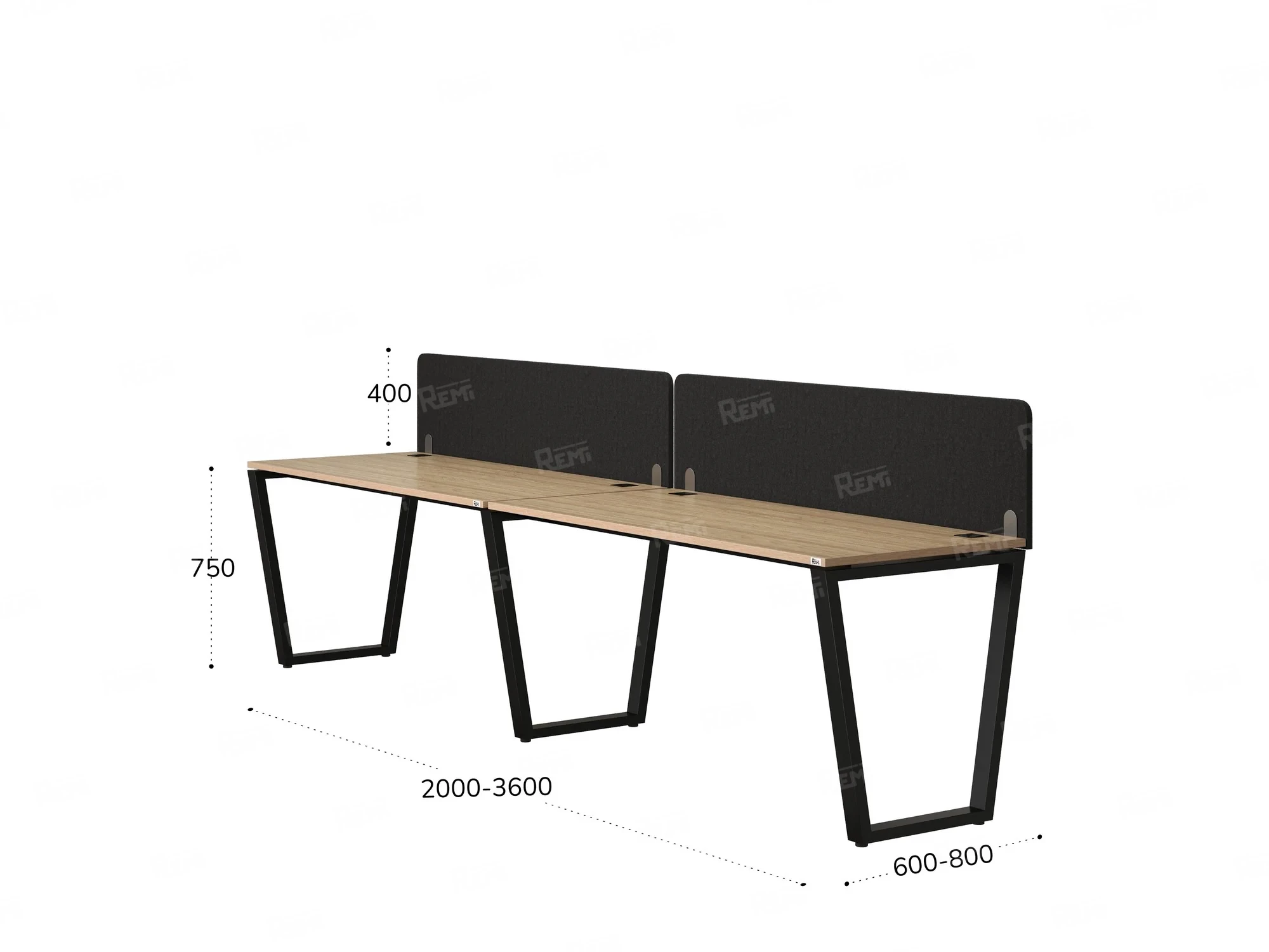 Бенч-система в 1 ряд, 2 рабочих места 2 тканевых экранов 2400x800x750 RM174-3-24x8 Вяз Швейцарский светлый/Черный
