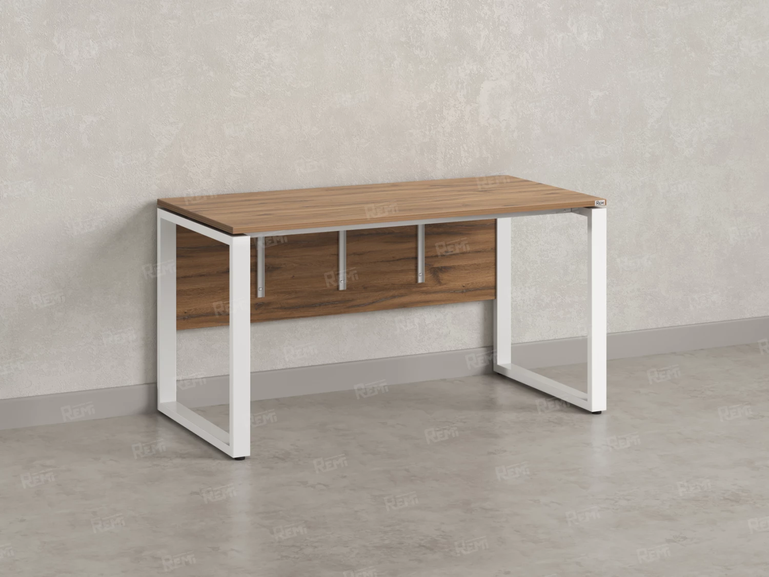 Стол прямой, О-опоры, экран ЛДСП,парящая стол-ца 2000x700x750 RM008-20x7 Дуб Юстус/Белый