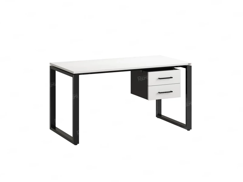 Стол прямой с подвесной тумбой 2 ящика, О-опора 1600x800x750 RM037-16x8 Белый/Черный
