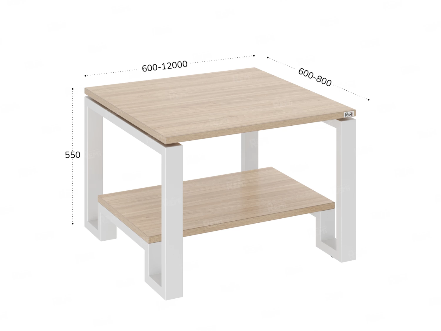 Журнальный стол с полкой 700x700x550 RM181-7x7 Вяз Швейцарский светлый/Белый