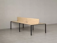 Бенч-система, 4 рабочих места, на П-образных опорах, 2 ЛДСП экранов 3200x1400x750 RM166-4-16x14 Вяз Швейцарский светлый/Черный