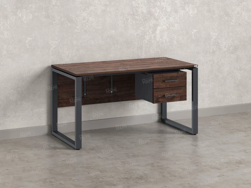 Стол прямой, подвесная тумба, ЛДСП экран, О-опора 1600x800x750 RM033-16x8 Дуб Апрельский шоколад/Серый