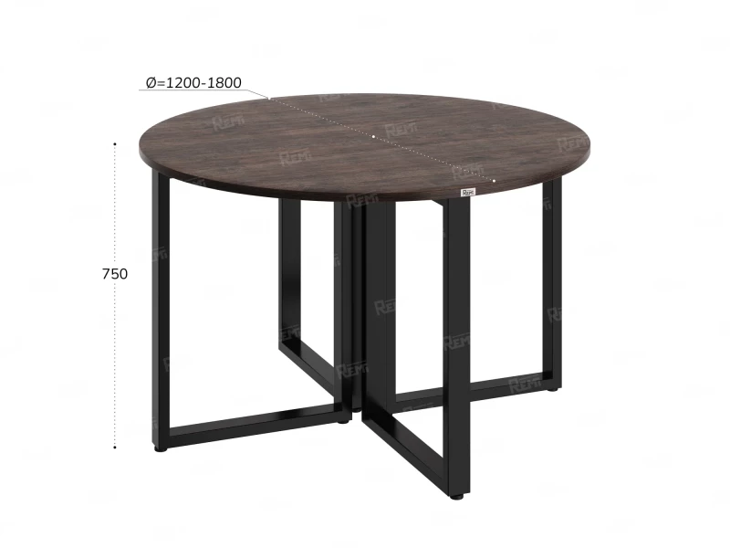 Круглый стол на О-образных опорах 1300x1300x750 RM187-13x13 Дуб Апрельский шоколад/Черный