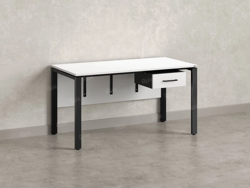 Стол прямой, подвесная тумба, ЛДСП экран, П-опора 1600x600x750 RM030-16x6 Белый/Черный