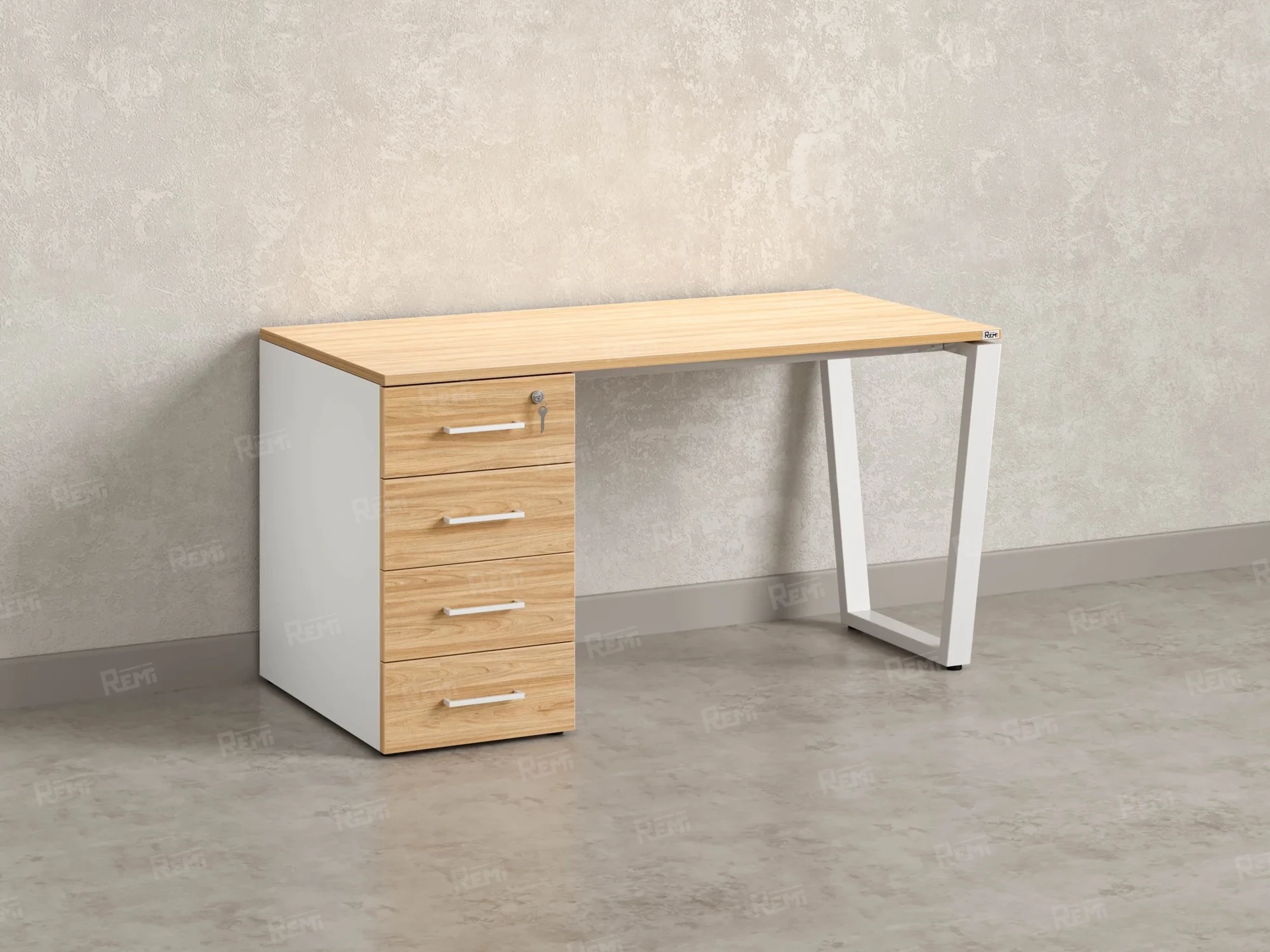 Стол прямой, с тумбой на U-образных опоре, левый 1800x700x750 RM100-18x7 Вяз Швейцарский светлый/Белый