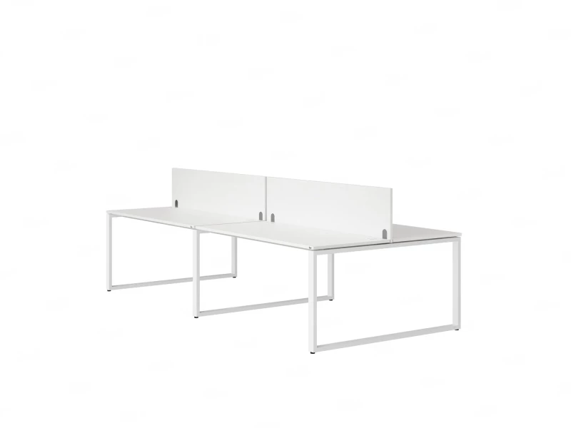 Бенч-система, 4 рабочих места, на О-образных опорах, 2 ЛДСП экранов 2800x1400x750 RM170-4-14x14 Белый/Белый