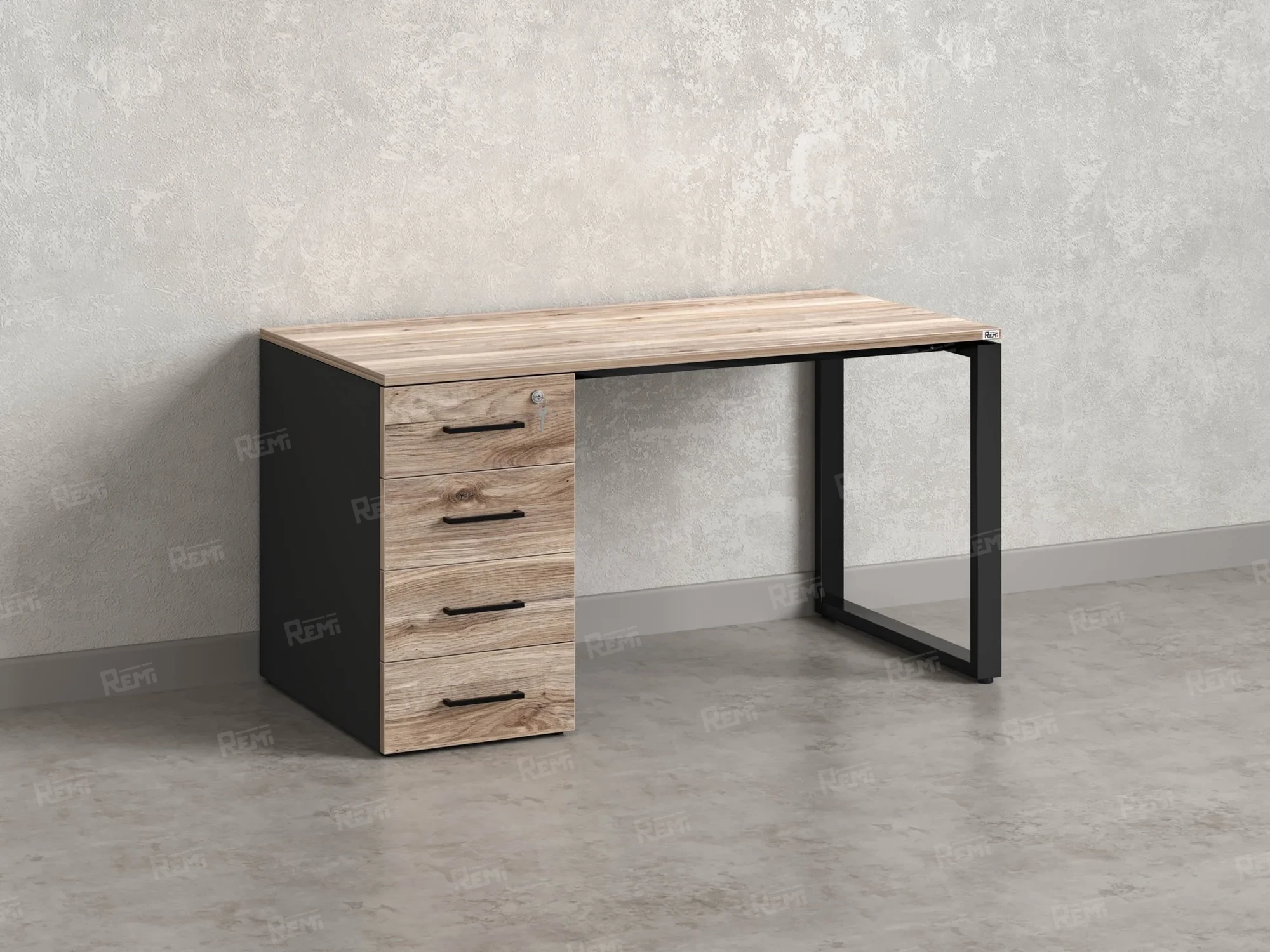 Стол прямой с тумбой на О-образных опоре, левый 1600x700x750 RM104-16x7 Дуб Маувелла/Черный