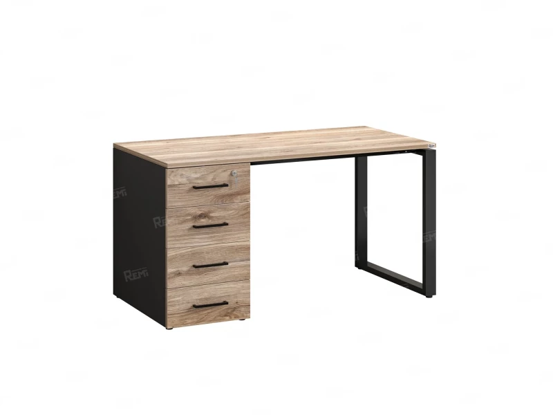 Стол прямой с тумбой на О-образных опоре, левый 1600x700x750 RM104-16x7 Дуб Маувелла/Черный