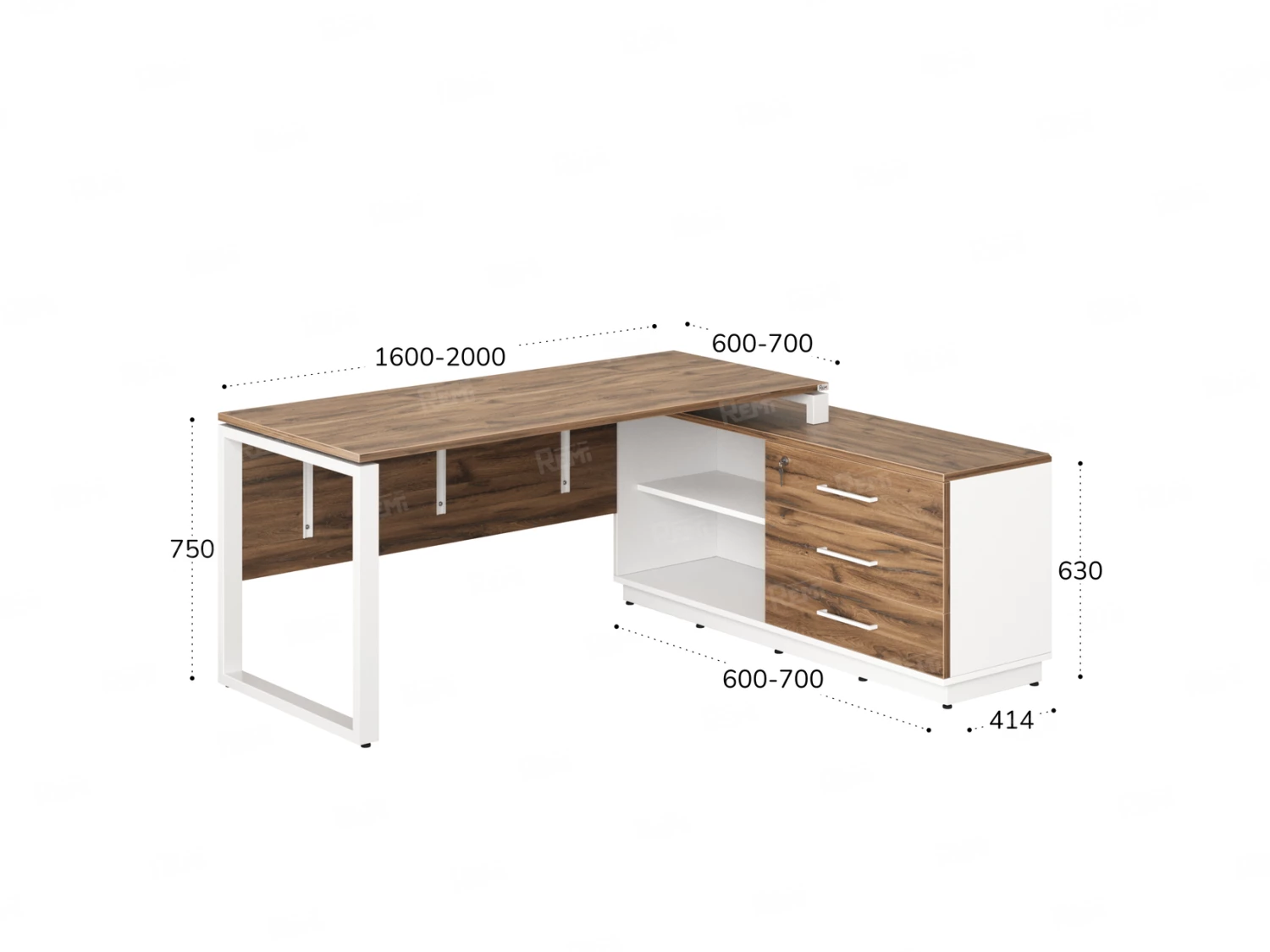 Стол прямой с тумбой R, ЛДСП экран, О-опора 2000x600x750 RM012R-20x6 Дуб Юстус/Белый