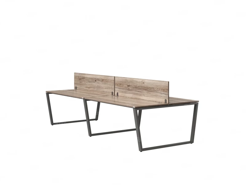 Бенч-система, 4 рабочих места, на U-образных опорах, 2 ЛДСП экранов 2400x1200x750 RM173-4-12x12 Дуб Маувелла/Серый