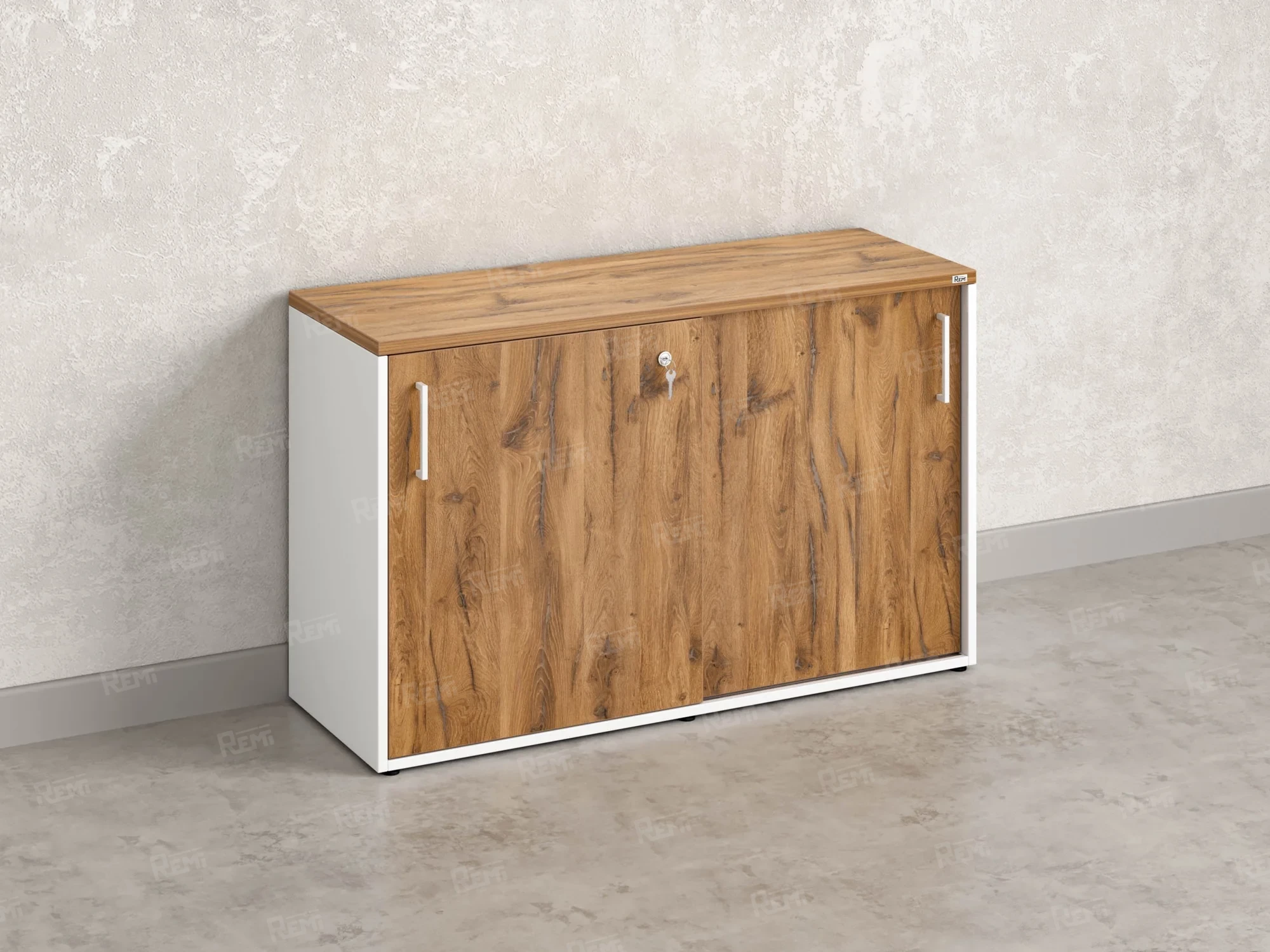 Низкий шкаф-купе на регулируемых опорах 1200x420x750 RM125-120x42 Дуб Юстус/Белый