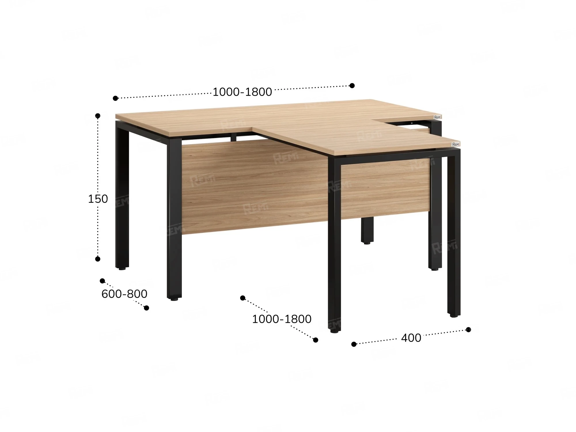 Стол с брифингом с парящей столешницей на П-образных опорах с экраном ЛДСП RM043-16x7 1600x2300x750 Вяз Швейцарский светлый/Черный