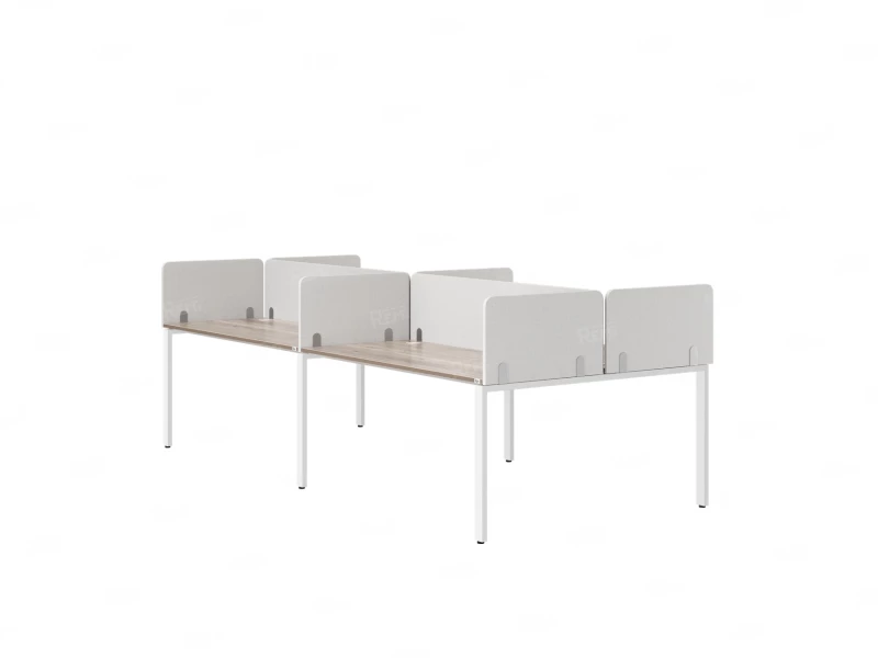 Бенч-система, 4 рабочих места, на П-образных опорах, 8 тканевых экранов 3600x1400x750 RM166-1-18x14 Дуб Маувелла/Белый