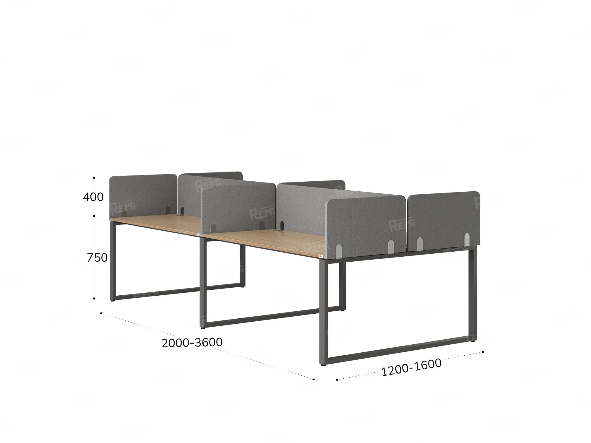 Бенч-система, 4 рабочих места, на О-образных опорах, 8 тканевых экранов 3200x1400x750 RM170-1-16x14 Вяз Швейцарский светлый/Серый