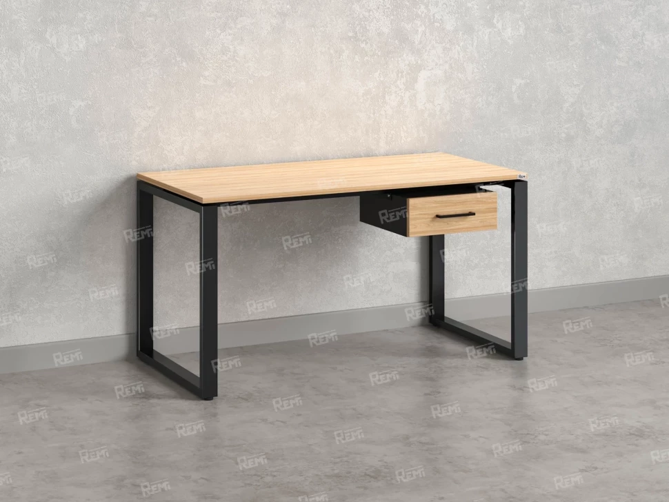 Стол прямой с подвесной тумбой, О-опора 1800x800x750 RM036-18x8 Вяз Швейцарский светлый/Черный
