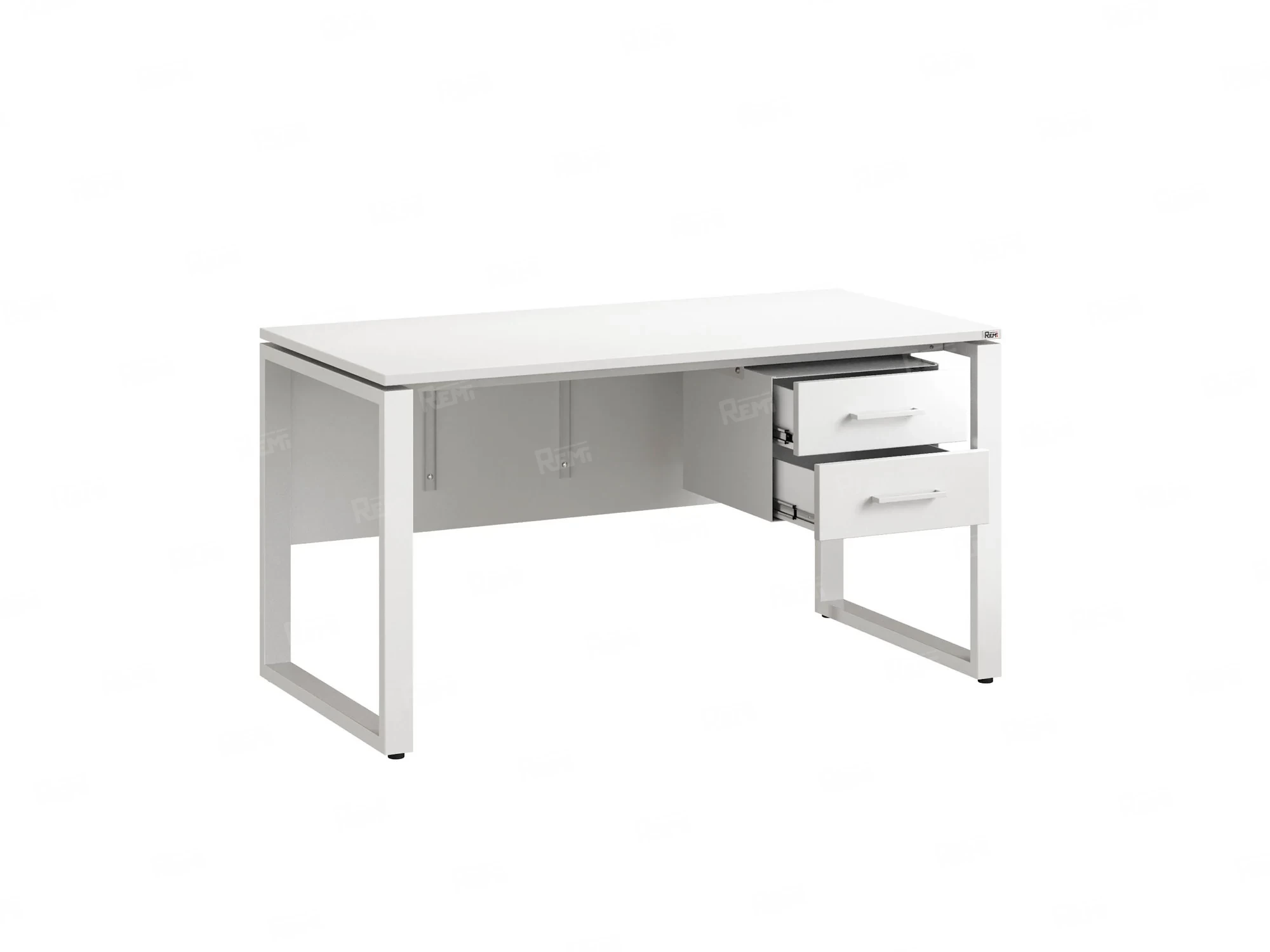 Стол прямой, подвесная тумба, ЛДСП экран, О-опора 1800x700x750 RM033-18x7 Белый/Белый