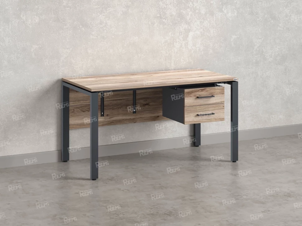 Стол прямой, подвесная тумба, ЛДСП экран, П-опора 1800x700x750 RM031-18x7 Дуб Маувелла/Серый