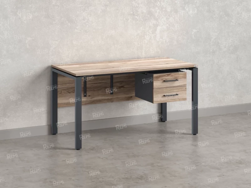 Стол прямой, подвесная тумба, ЛДСП экран, П-опора 1800x700x750 RM031-18x7 Дуб Маувелла/Серый