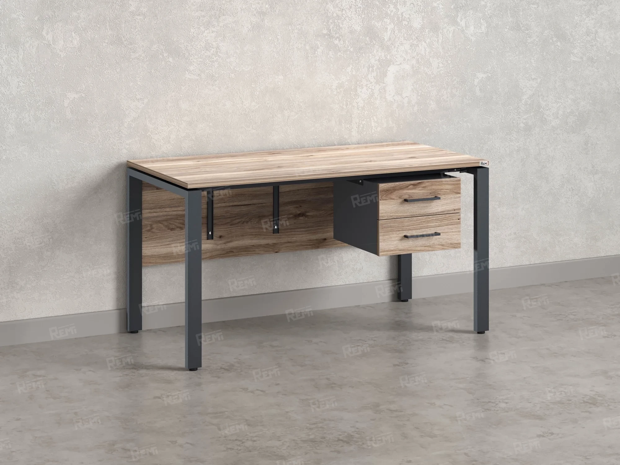 Стол прямой, подвесная тумба, ЛДСП экран, П-опора 1800x700x750 RM031-18x7 Дуб Маувелла/Серый