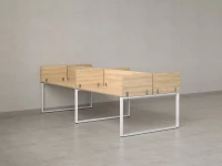 Бенч-система, 4 рабочих места, на О-образных опорах, 8 ЛДСП экранов 3200x1400x750 RM170-1-16x14 Вяз Швейцарский светлый/Белый