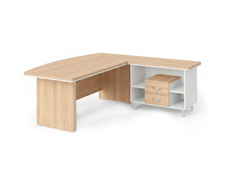 BRL RB070-160x200R Стол руководителя угловой R с тумбой 2 ящика 1600х2000х760 Акация/Белый
