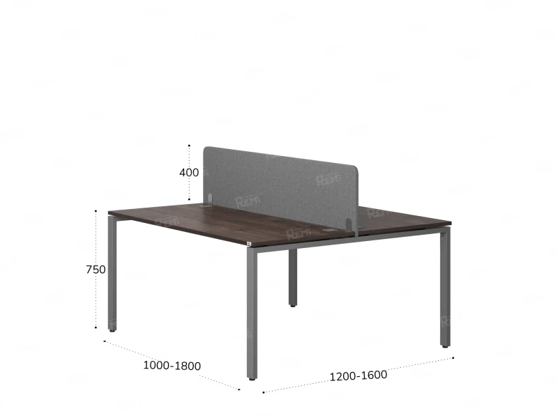 Бенч-система, 2 рабочих места, с одним тканевым экраном 1400x1200x750 RM165-1-14x12 Дуб Апрельский шоколад/Серый